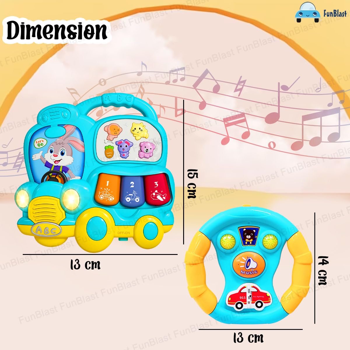 FunBlast Musical Toys for Kids, Toy Piano and Steering Wheel Toys for Kids, Musical Instrument Toy, Baby Toy for 1+ Years Kid, Boy, Girl, Early Development Activity Toys for Babies