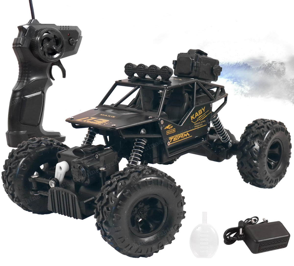 1:16 Scale 27MHZ Rock Crawler Monster RC Truck with Booster Spray Function All Terrain Stunt Racing Car Rechargeable Indoor Outdoor Toy Car