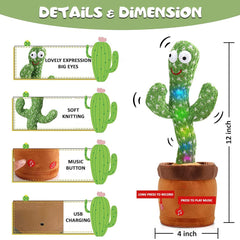 Amitasha Dancing Cactus Talking Plush Toy with Singing & Recording Function - Repeat What You Say - Pack of 1, Rechargeable Cable Included