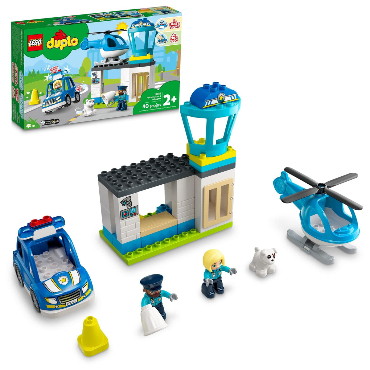 Lego DUPLO Rescue Police Station & Helicopter 10959 Building Toy Playset; Police Car and Helicopter; for Ages 2+ (40 Pieces)
