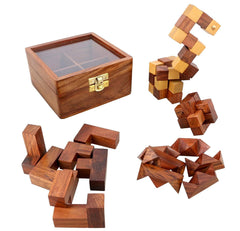 4-in-One Wooden Puzzle Games Set 3D Puzzles for Teens and Adults (4 Puzzle Set)