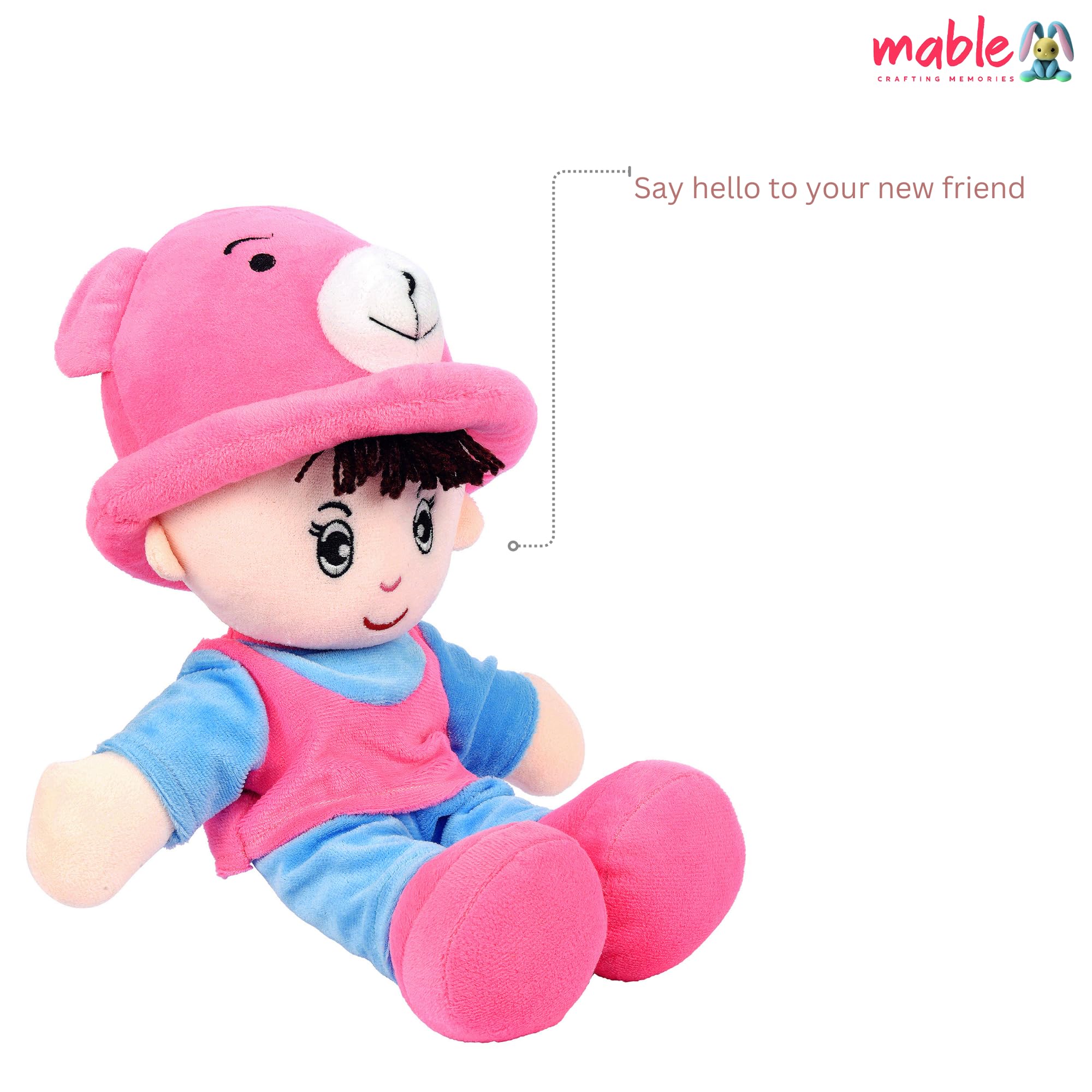 Addie Boy Rag Doll for Kids Huggable & Adorable Plush for Toddlers | Baby Doll with Hat for Boys and Girls | Soft and Cuddly Stuffed Toy for Babies | Made in India (Rani, 35cm)