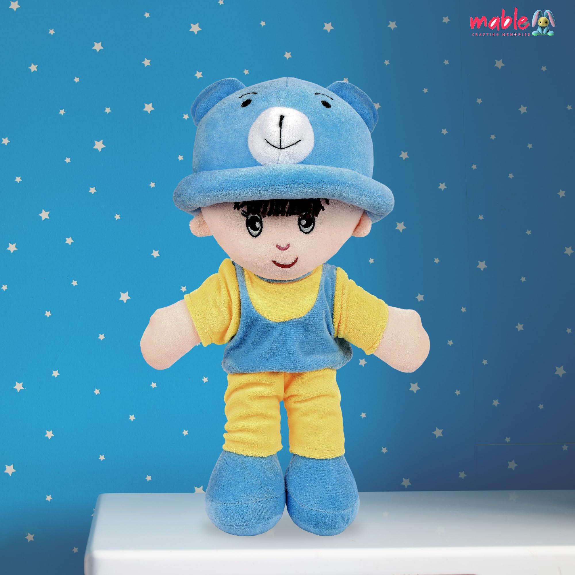 Addie Boy Rag Doll for Kids Huggable & Adorable Plush for Toddlers | Baby Doll with Hat for Boys and Girls | Soft and Cuddly Stuffed Toy for Babies | Made in India (Blue, 35cm)