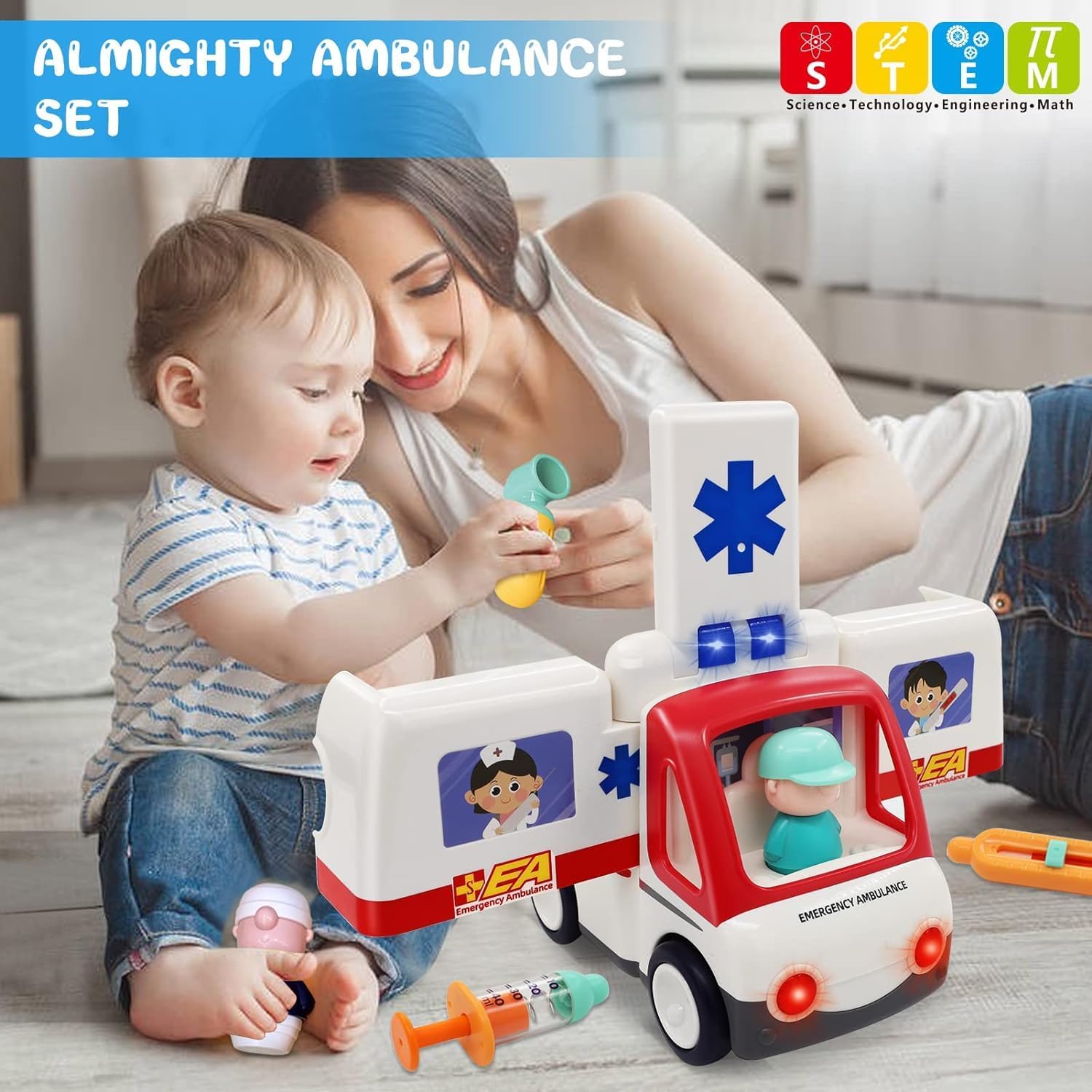 PANSHUB Baby Toys 12-18 Months,Toys for 2+ Year Old Boy Girl Ambulance Musical Cars with Music/Light for Baby Toddler Kids Pretend Play Birthday Toys for 6 to 12 Month Early Leaning Toys