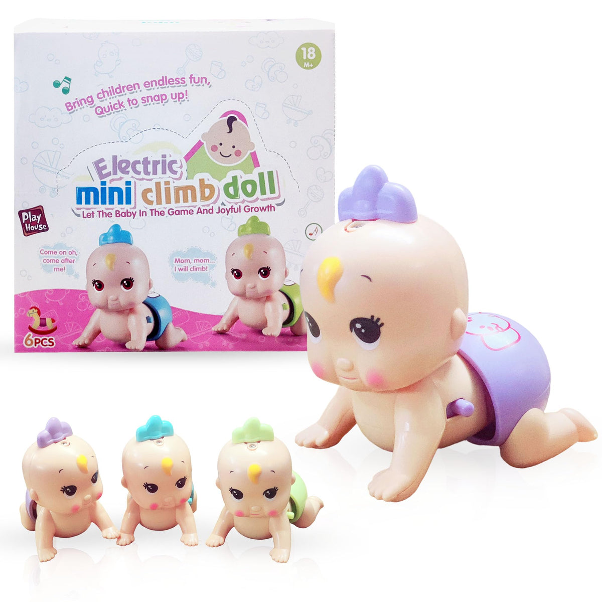 FunBlast Cute Baby Crawling Toy for Kids - Electric Mini Climb Doll, Crawling Baby Toy with Musical Sound, Sound Toys for 18+ Months Kids, Boys, Girls (Pack of 1; Random Color)
