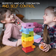 PLUSPOINT Wooden Balancing Blocks Stacking Game Colorful Tower Building Blocks Family Game Gift for Kids A Complete Game for All Ages (3-99) (Coloring Stacking Tower)