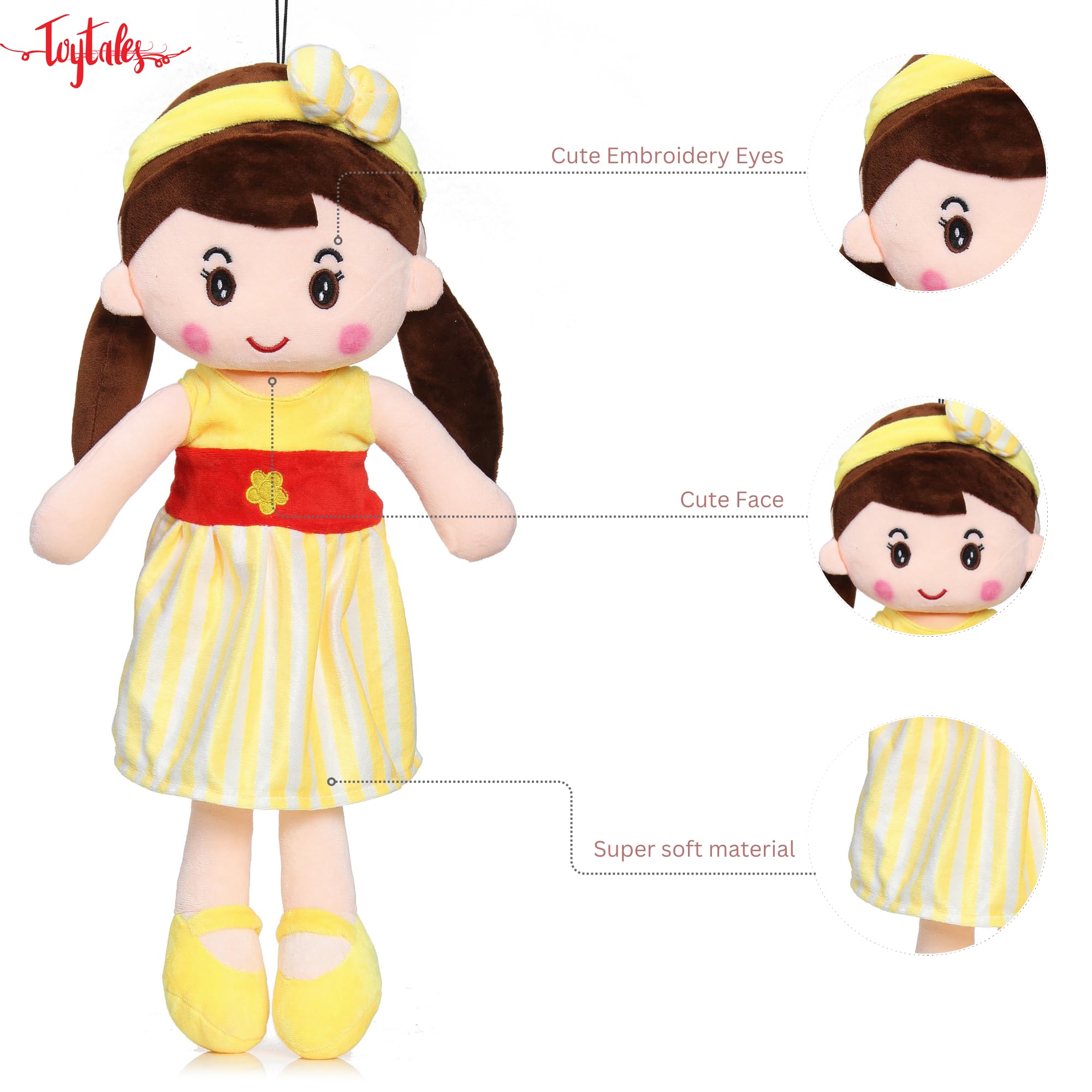 Cute Super Soft Stuffed Doll Small Size 40cm, Cuddly Squishy Dolls, Plush Toy for Baby Girls, Spark Imaginative Play, Safe & Fun Gift for Kids, Perfect for Playtime & Cuddling (Yellow)