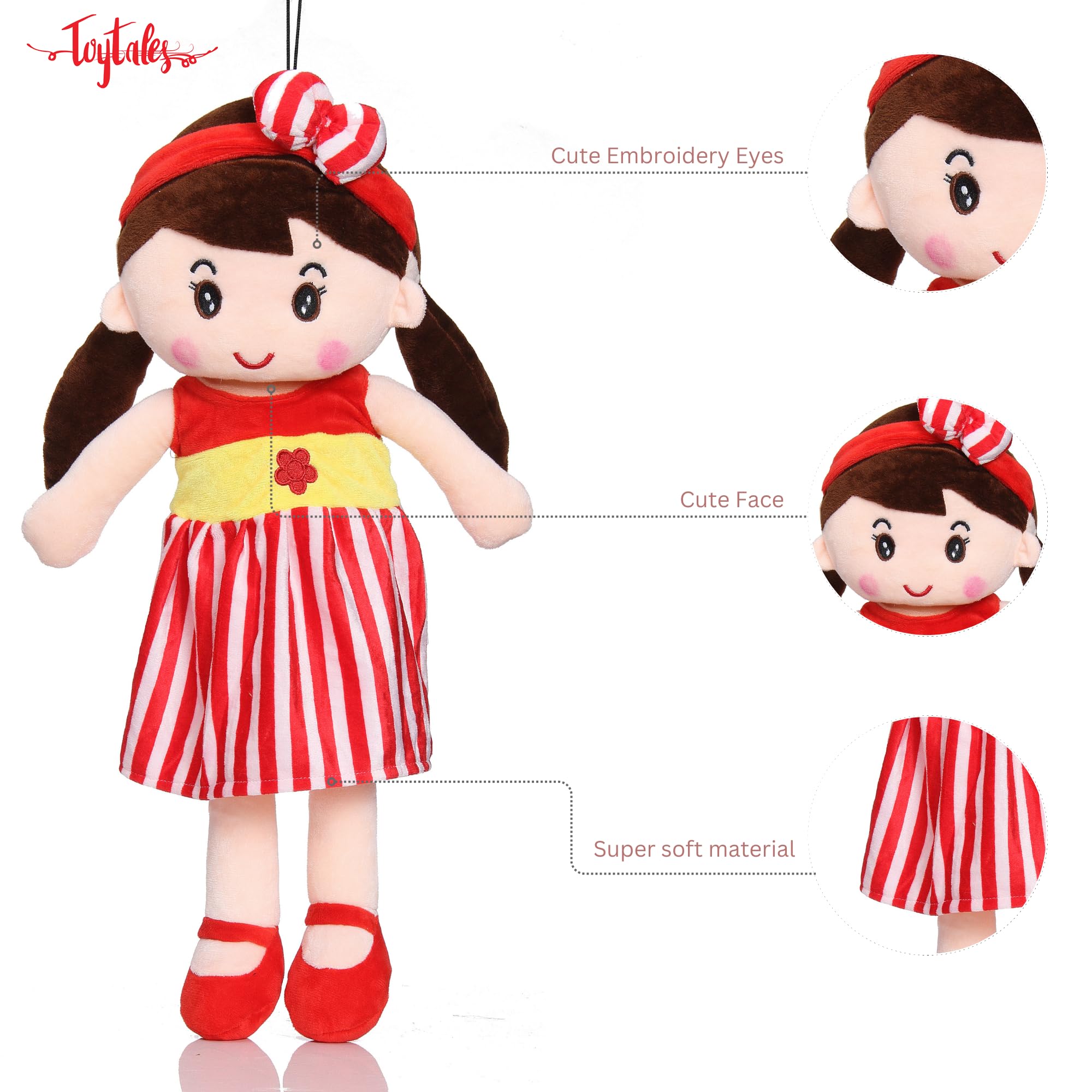 Cute Super Soft Stuffed Doll Small Size 40cm, Cuddly Squishy Dolls, Plush Toy for Baby Girls, Spark Imaginative Play, Safe & Fun Gift for Kids, Perfect for Playtime & Cuddling (Red)