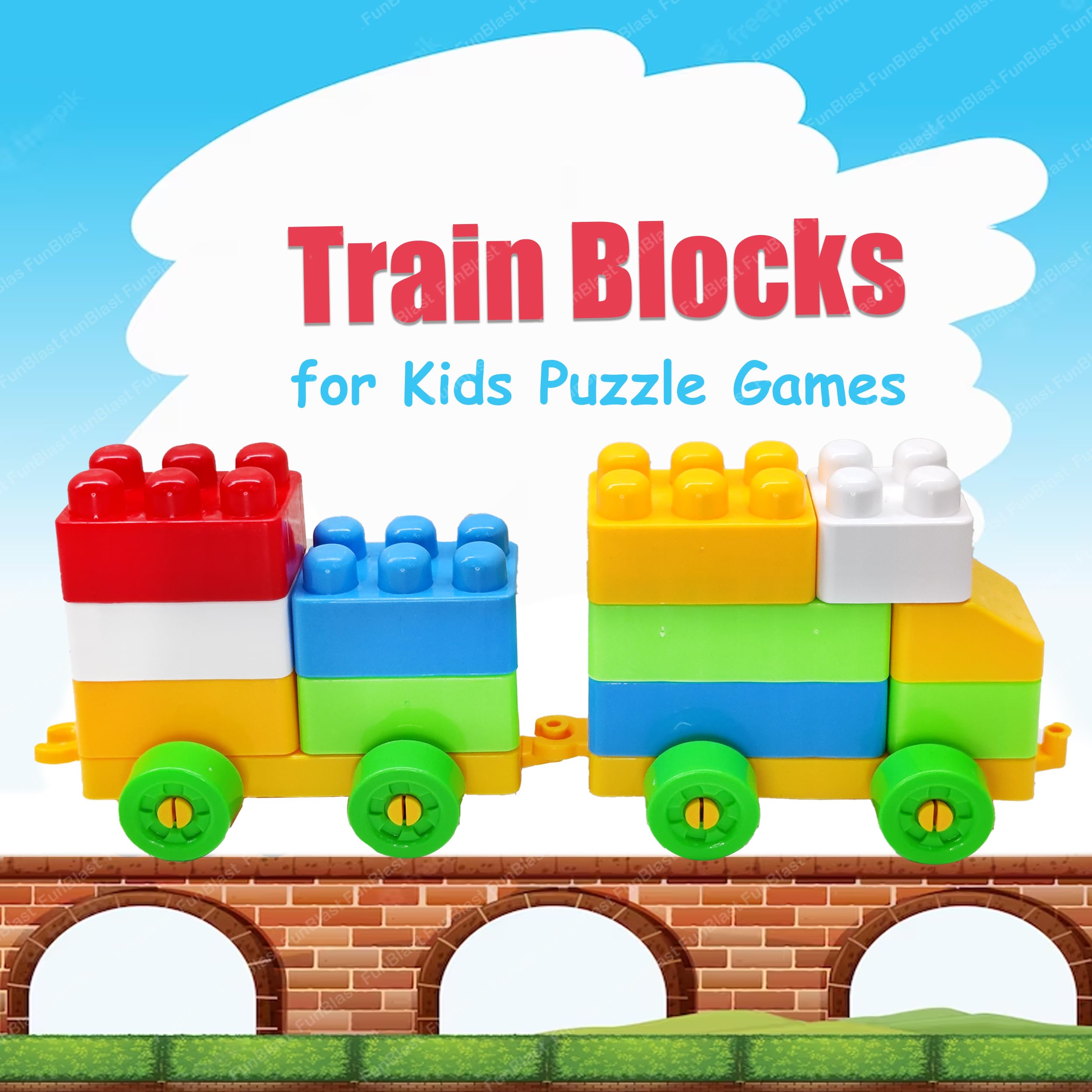 FunBlast Building Blocks for Kids with Wheel, 64 Pcs with 16 Movable Wheels Big Mega Sized Blocks, Block Game for Kids/Boys/Children (64 Pcs & 16 Wheels) - Multicolor