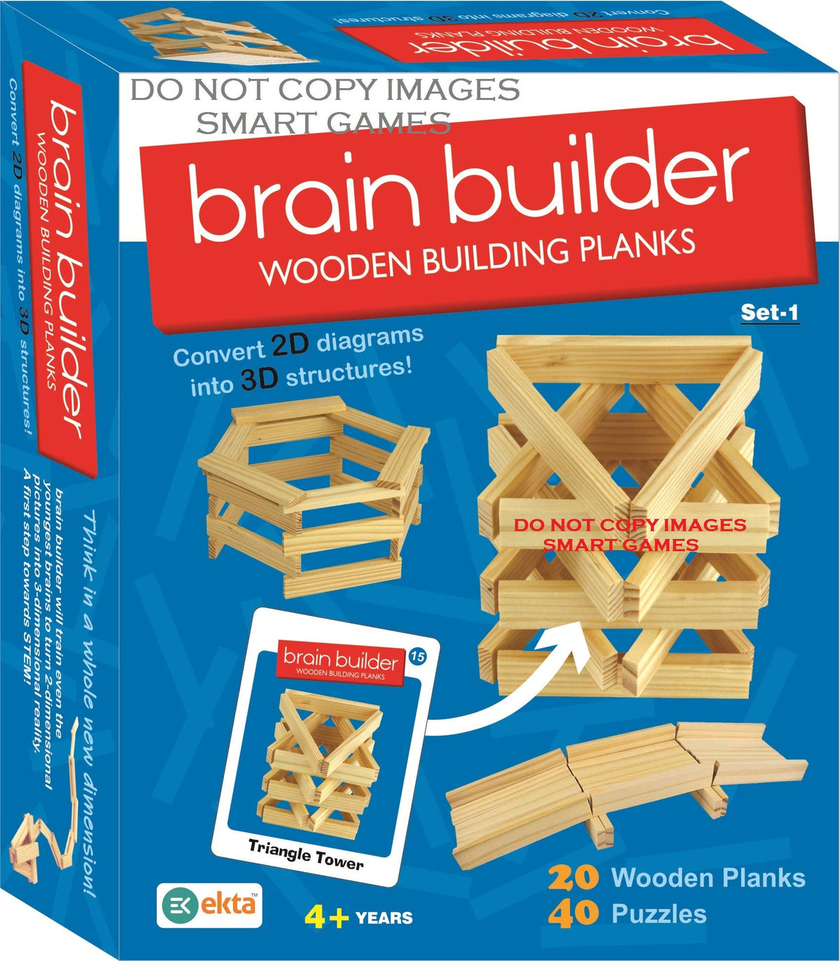 EKTA brain builder wooden building planks (set-1)- Multi color, 36 Pcs