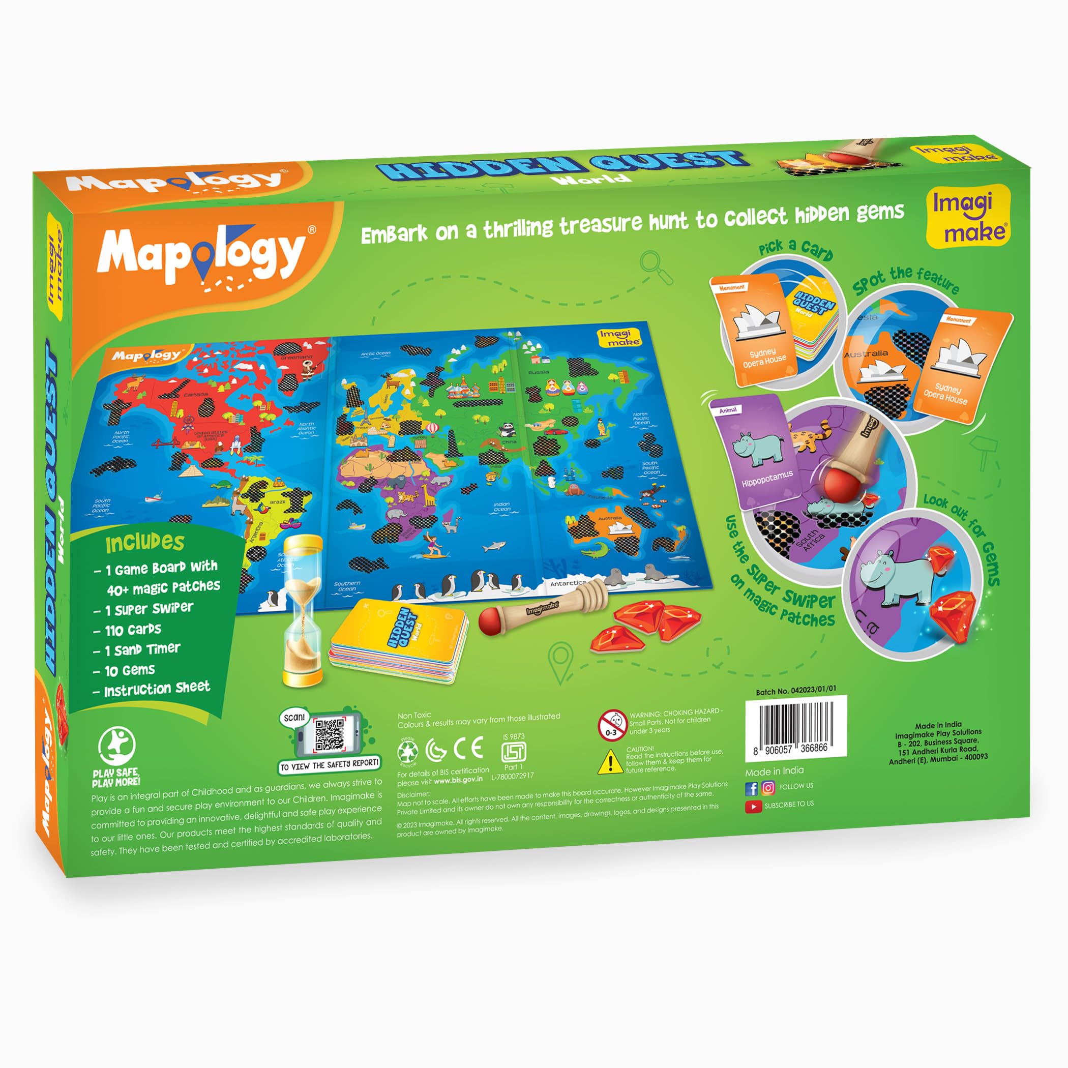 Imagimake Mapology Hidden Quest World Map Board Games for Kids | Magical Swipe & Reveal | Educational Toys for Kids 5 Years | Kids Toys for Boys & Girls | Card Games | Birthday Gift for Girls & Boys