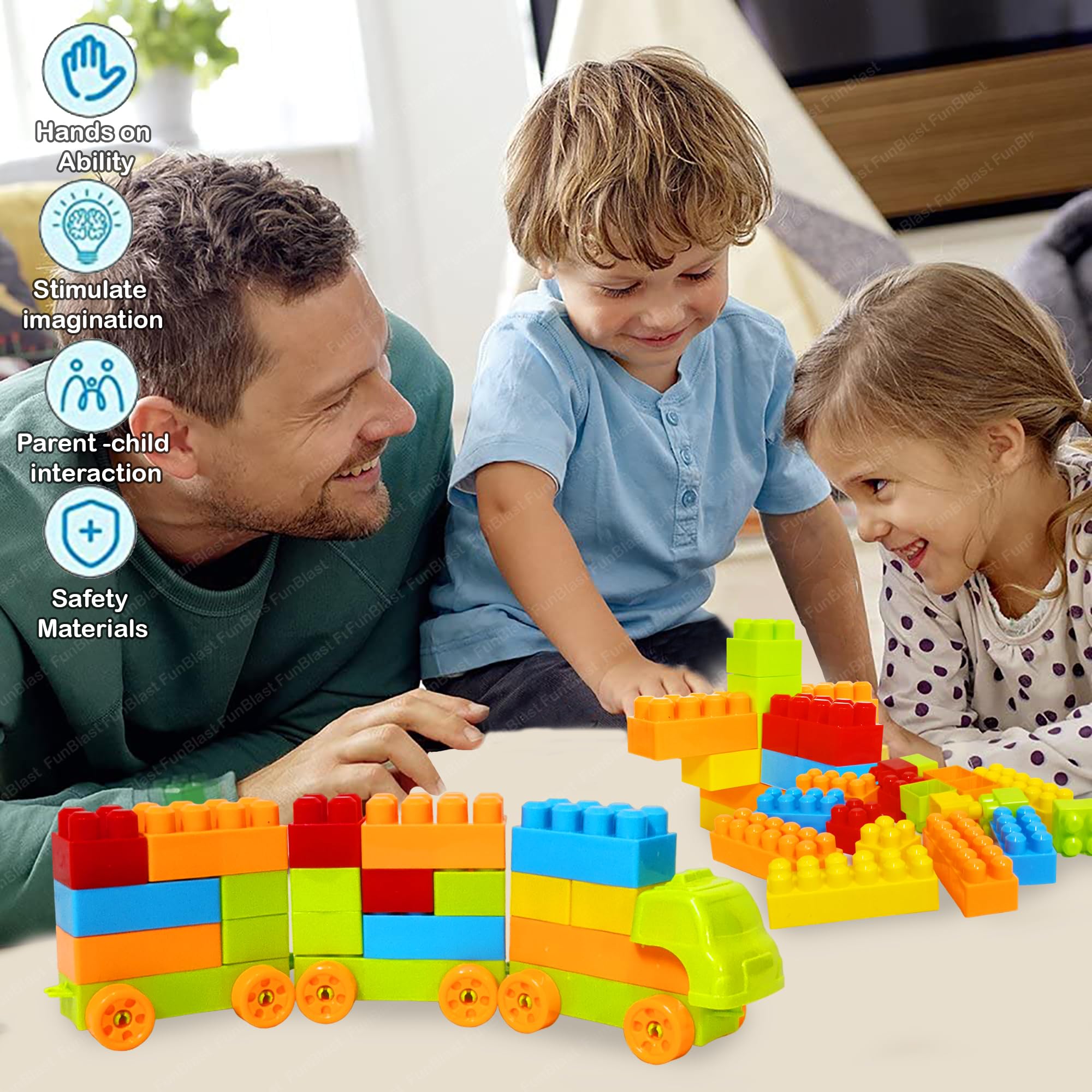 Building Blocks for Kids with Wheel, Bag Packing, Best Gift Toy, Multicolor (Set of 50 Pcs)
