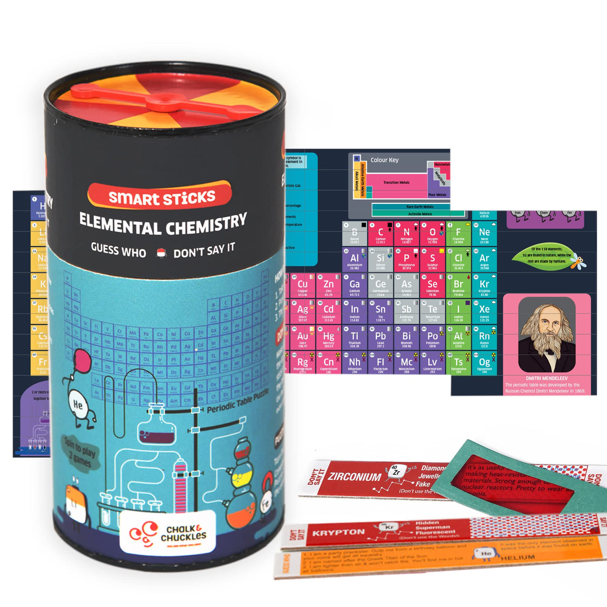 Chalk and Chuckles Science Toys, Smart Sticks Elemental Chemistry Game for Kids Age 8-10-12-14 Years, Gift for Boys and Girls 8-12 Year Old, STEM Puzzle and Game