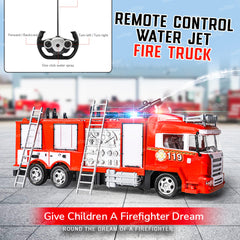 Remote Control Fire Truck Smoke Spray Fire Brigade Rescue Truck 2.4 Ghz with Mist Water Spray Function Remote Control Toy for Kids - Red
