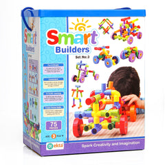EKTA Smart Builders Building Blocks Set-3, Building Blocks for Kids, Block Game for Kids (Multicolor, Big Size) - 75 Pieces