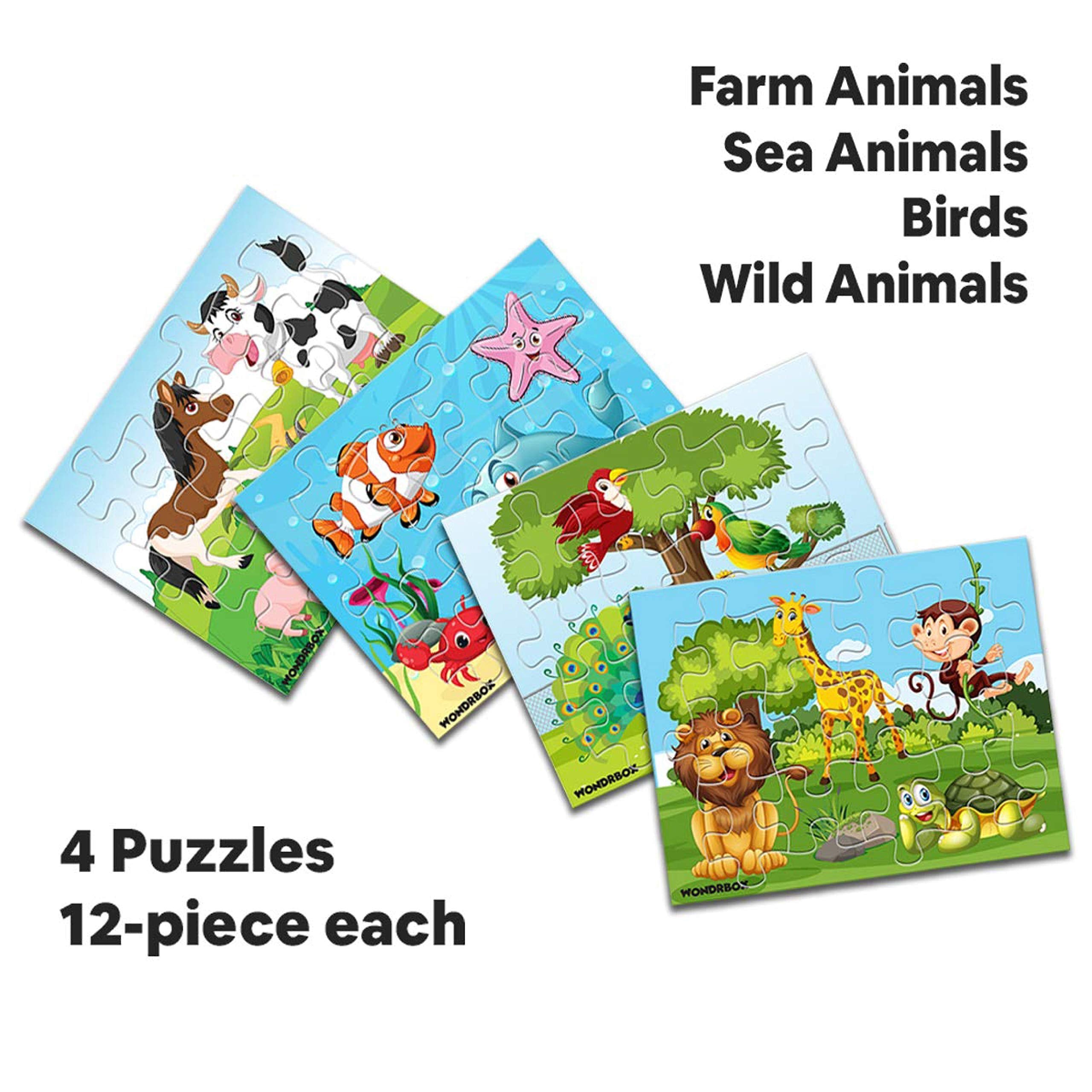 WONDRBOX Animal and Birds Jigsaw Puzzles for Kids | Educational Toy for The Kids Age 3 and Above| Boost Memory Skills | 12 Pieces Jigsaw Puzzles for Kids (Animals & Birds,Set of 4 Puzzles in Box
