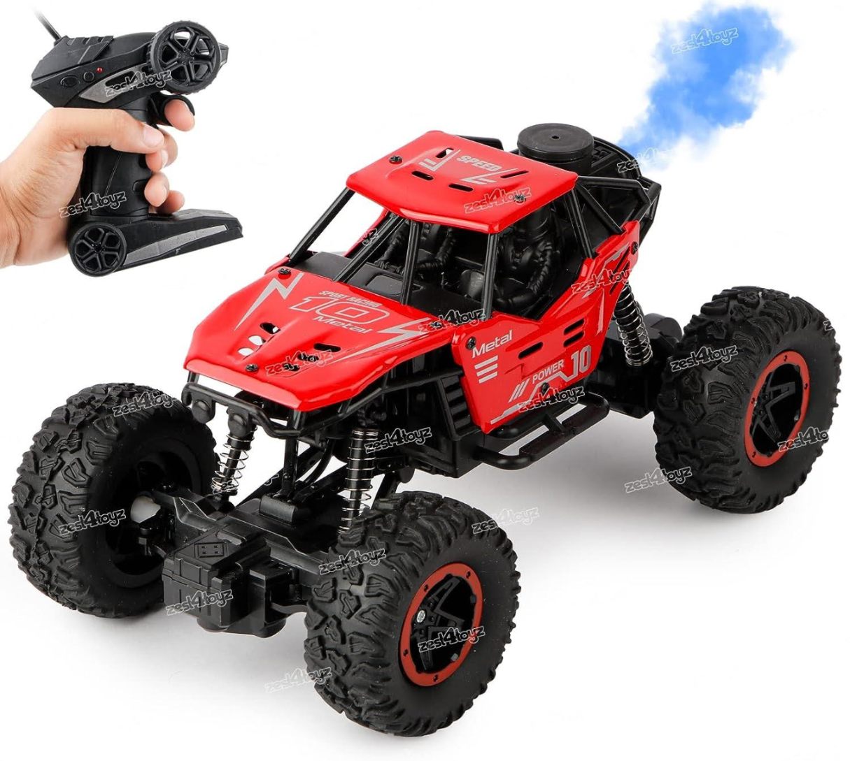 Jack Royal Remote Control 1:18 Rock Crawler with Mist Smoke Spray Function Metal High Speed Rechargeable Off-Road Monster Truck Climbing Car Toy for Kids